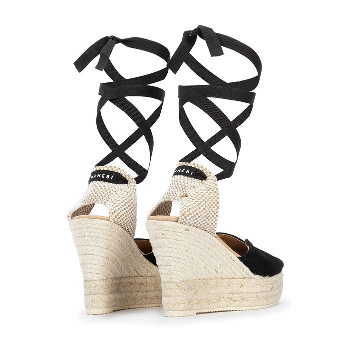 Manebi Hamptons Sandals Wedged With Laces Woman Black Mascheroni Store