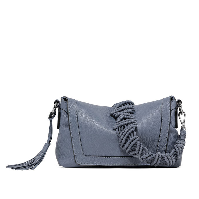 AFRICA SHOULDER BAG WITH FLAP AND BRAIDED HANDLE Woman Soft Blue