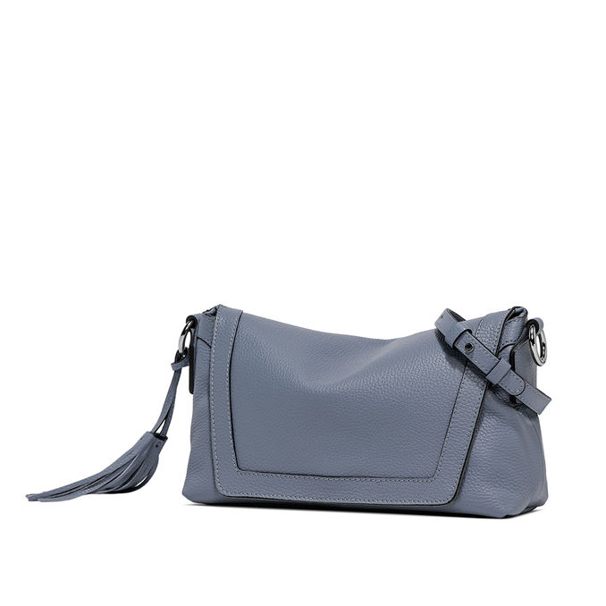 AFRICA SHOULDER BAG WITH FLAP AND BRAIDED HANDLE Woman Soft Blue