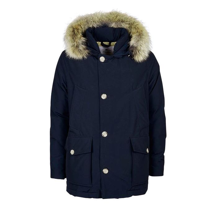 WOOLRICH ARCTIC ANORAK WITH HOOD AND DETACHABLE FUR Man Melton blue ...