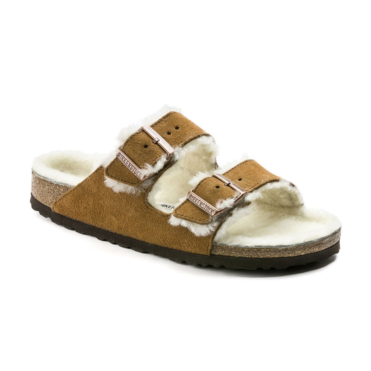 BIRKENSTOCK ARIZONA SANDALS WITH BUCKLE SHEARLING SUEDE Unisex Mink