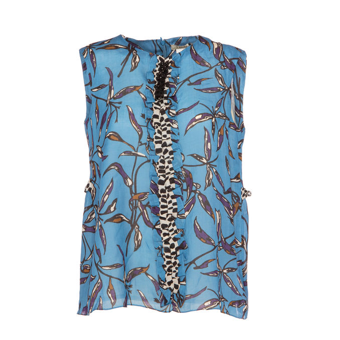 AVIO PRITNED TOP WITH RUCHES Woman Light Blue