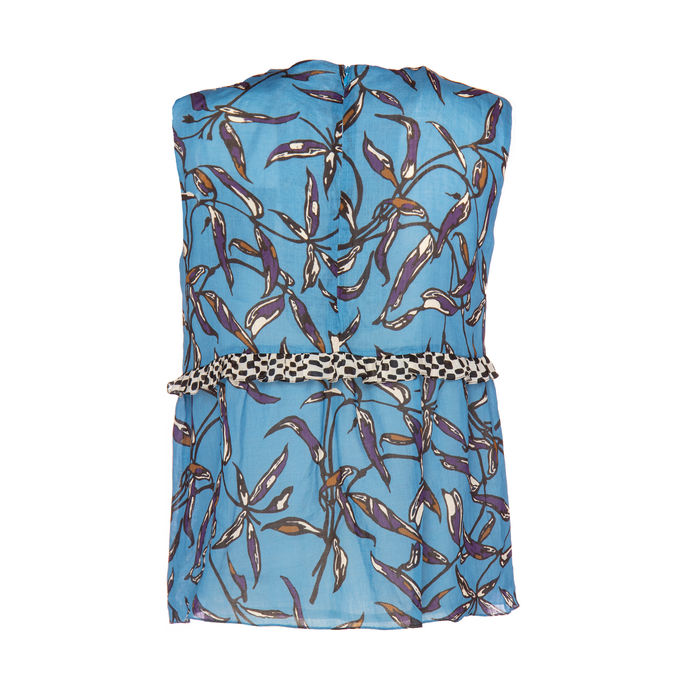 AVIO PRITNED TOP WITH RUCHES Woman Light Blue