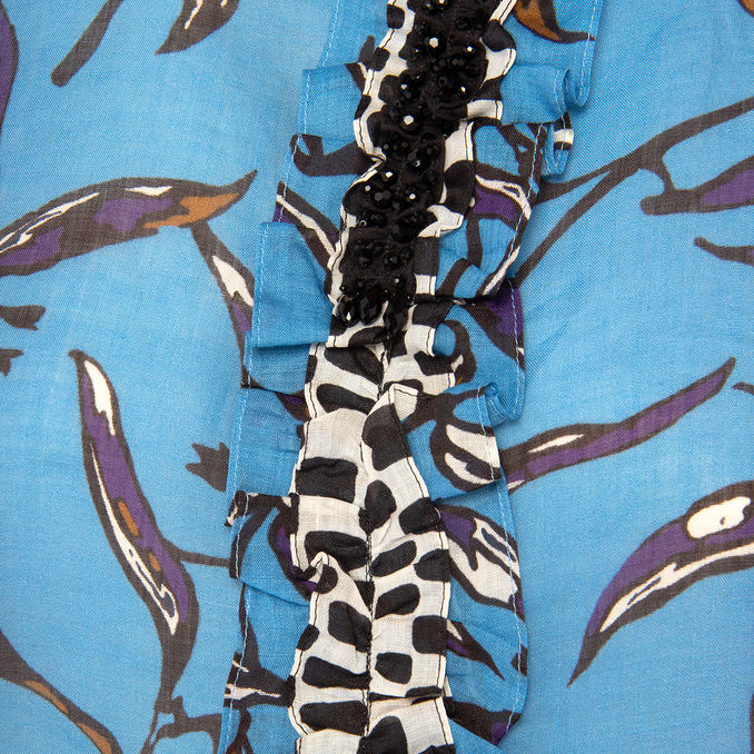 AVIO PRITNED TOP WITH RUCHES Woman Light Blue