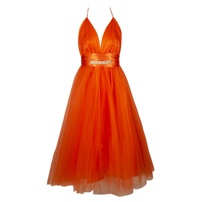 BARBIE LONG DRESS WITH STRASS Woman Arancio