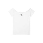 BARDOT NECK T-SHIRT WITH MONOGRAM LOGO Woman Bright White BARDOT NECK T-SHIRT WITH MONOGRAM LOGO Woman Bright White