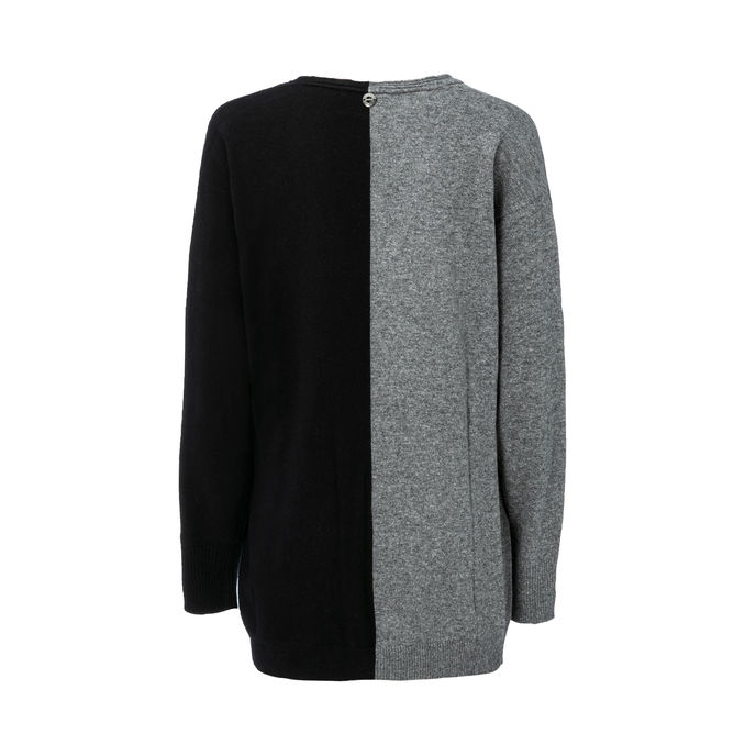 BICOLOR V-NECK PULLOVER WITH WRITING Woman Grigio Medio