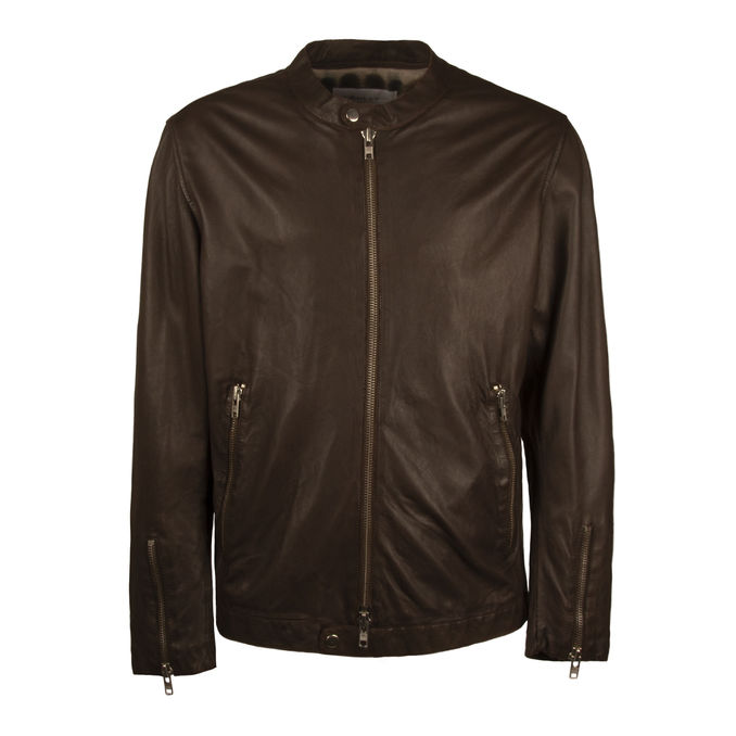BIKER WITH ZIP IN LEATHER Man Testa Di Moro