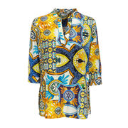 BLOUSE FANTASY KOREAN NECK Woman Mussola Giallo Blu BLOUSE FANTASY KOREAN NECK Woman Mussola Giallo Blu