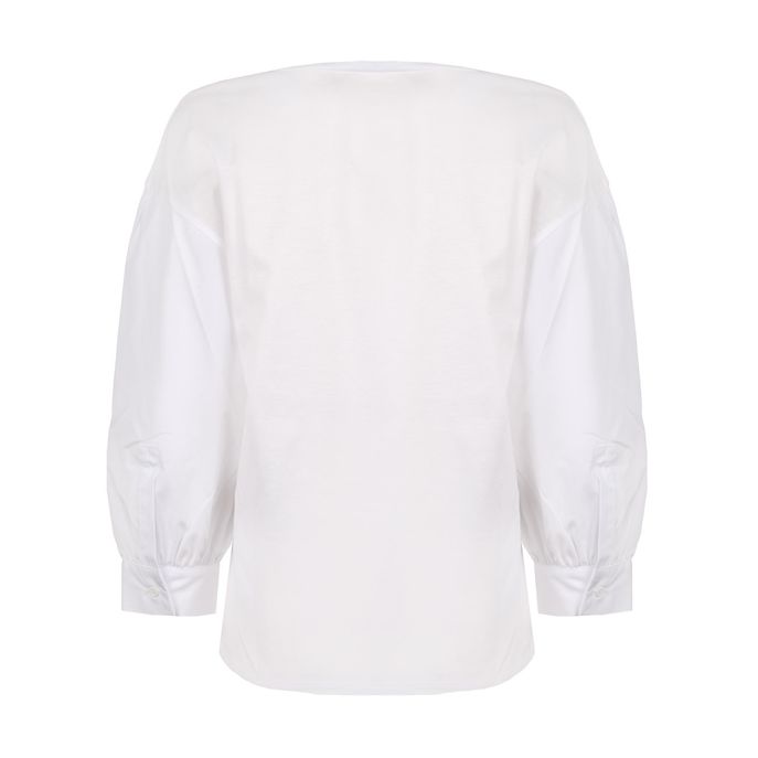 BOAT NECK T-SHIRT WITH POPELINE SLEEVES Woman White