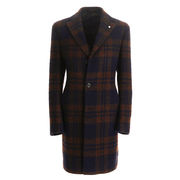 BOUCLE SINGLE BREASTED COAT, CHECK MACRO-TARTAN Man Blue BOUCLE SINGLE BREASTED COAT, CHECK MACRO-TARTAN Man Blue