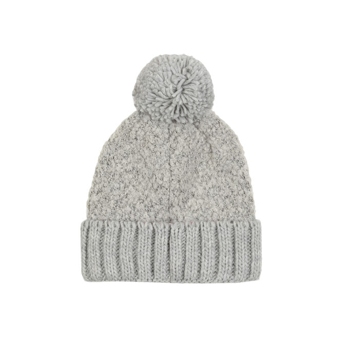 BOUCLE YARN HAT WITH POMPON Woman Grey Melange