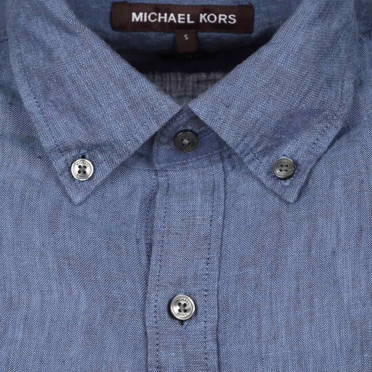 MICHAEL KORS BUTTON DOWN SHIRT IN LINEN Man Dark denim | Mascheroni Moda