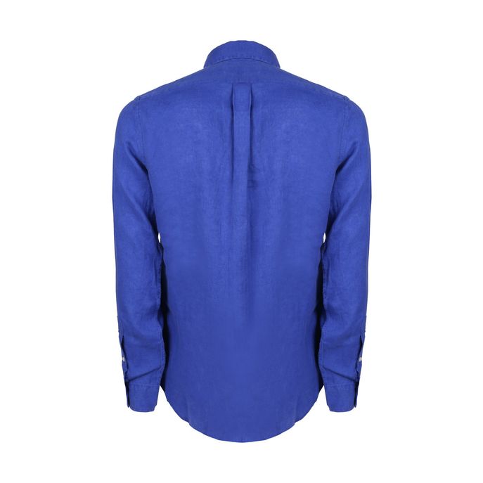 BUTTON DOWN SHIRT IN LINEN Man Royal blue Navy