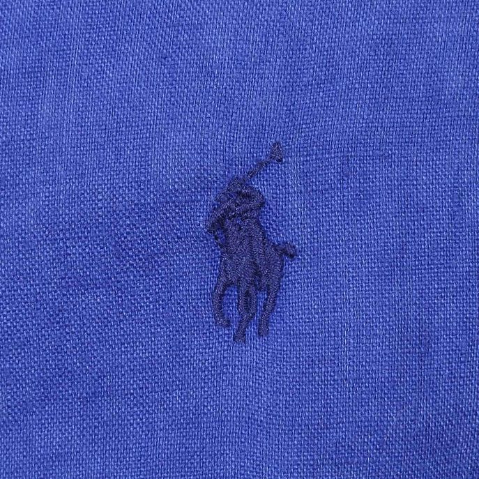 BUTTON DOWN SHIRT IN LINEN Man Royal blue Navy