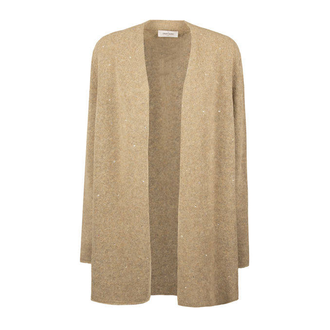 CARDIGAN CON STRASS Woman Beige