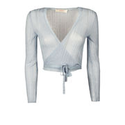 CARDIGAN SHORT CROSS Woman Light Blue Lurex CARDIGAN SHORT CROSS Woman Light Blue Lurex