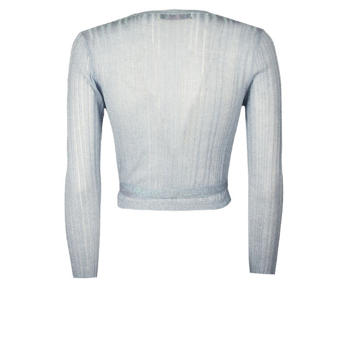 CARDIGAN SHORT CROSS Woman Light Blue Lurex