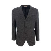 CASHMERE AND WOOL BLAZER WITH PATCH POCKETS Man Blue White Grey CASHMERE AND WOOL BLAZER WITH PATCH POCKETS Man Blue White Grey