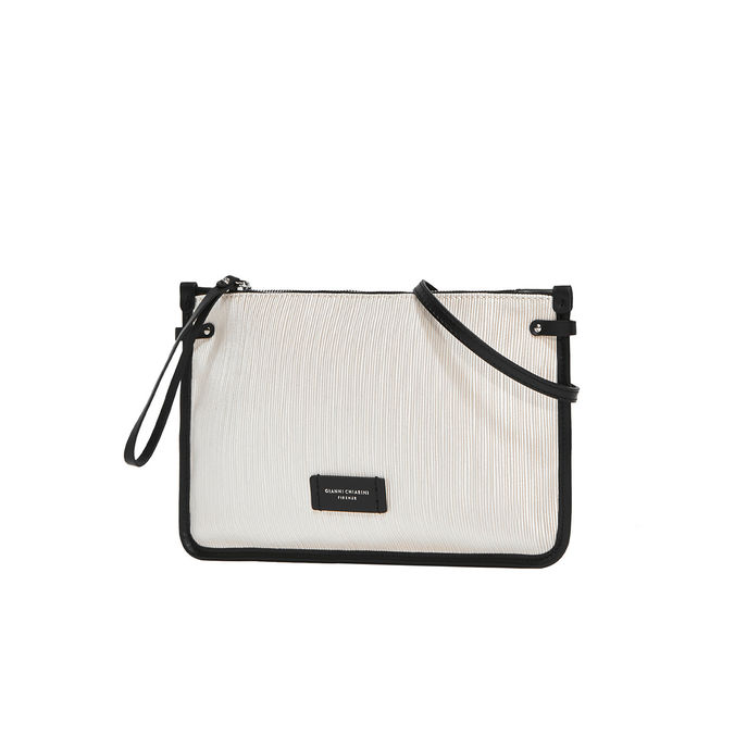 CLUTCH MARCELLA LEATHER AND FABRIC Woman Cream