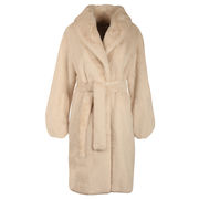 COAT SHAWL COLLAR BASIC FAUX FUR Woman Alabaster COAT SHAWL COLLAR BASIC FAUX FUR Woman Alabaster