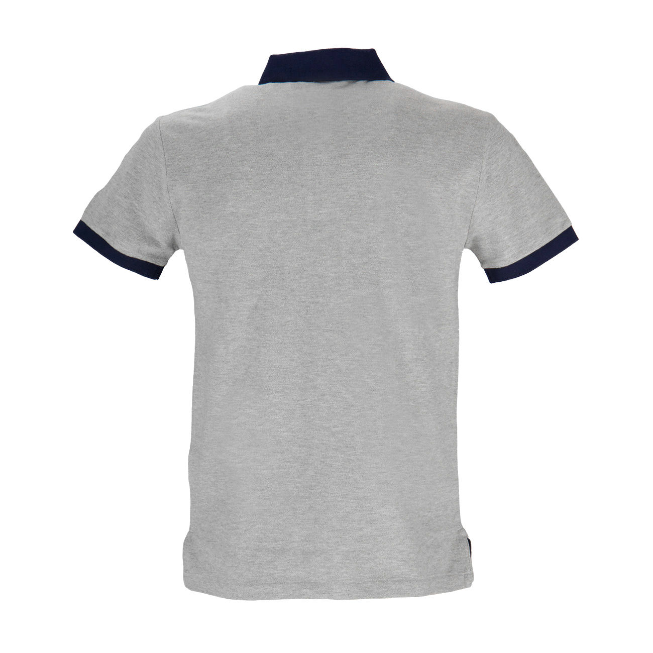 grey and blue polo shirt