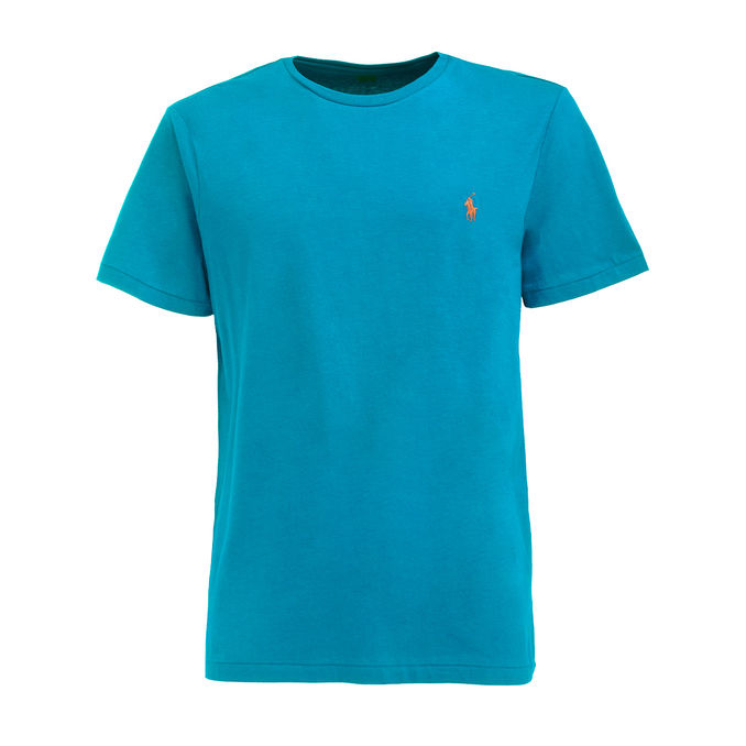 COTTON CREW NECK T-SHIRT WITH LOGO Man Blue