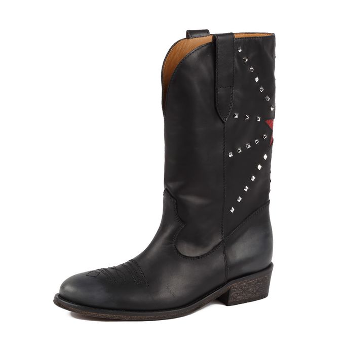 COWBOY BOOTS WITH STUDDS AND GLITTER STAR Woman Black Red