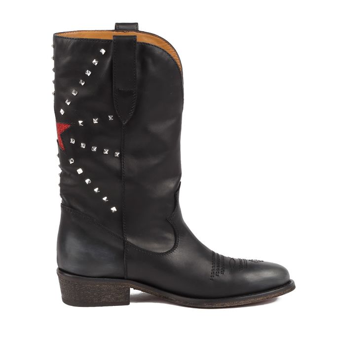 COWBOY BOOTS WITH STUDDS AND GLITTER STAR Woman Black Red