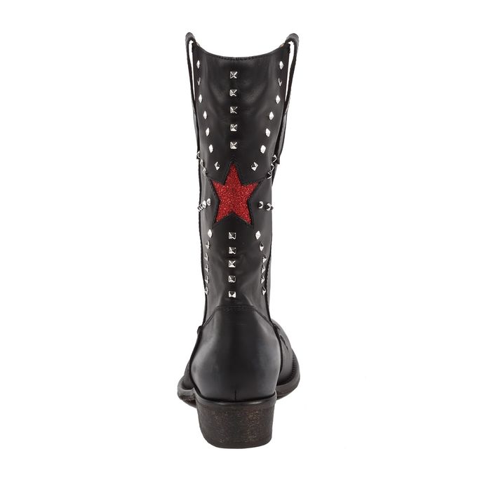 COWBOY BOOTS WITH STUDDS AND GLITTER STAR Woman Black Red