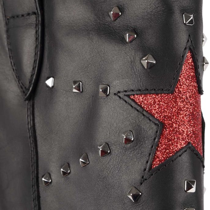COWBOY BOOTS WITH STUDDS AND GLITTER STAR Woman Black Red