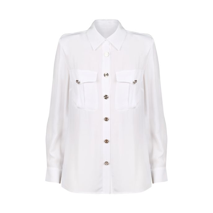 CREPE DE CHINE SHIRT WITH SILVER BUTTONS Woman White