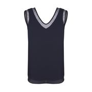 CREPE DE CHINE TANK TOP WITH VOILE DETAILS Woman Midnight blue CREPE DE CHINE TANK TOP WITH VOILE DETAILS Woman Midnight blue