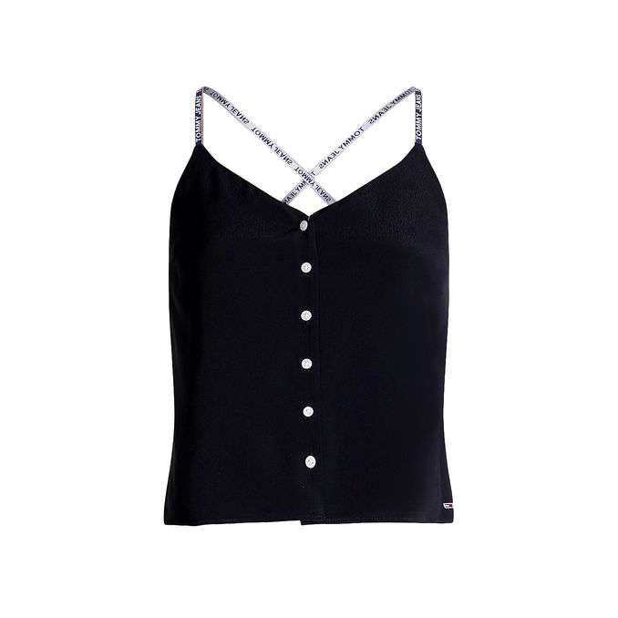 CREPE TOP WITH LOGO SHOULDERS Woman Black