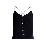 CREPE TOP WITH LOGO SHOULDERS Woman Black CREPE TOP WITH LOGO SHOULDERS Woman Black