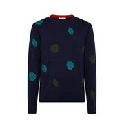 CREW NECK PULLOVER WITH MACRO JACQUARD FANTASY Man Navy Blue CREW NECK PULLOVER WITH MACRO JACQUARD FANTASY Man Navy Blue
