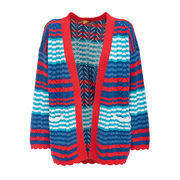 CROCHET CARDIGAN IN MULTI-STRIPE TRICOT COTTON Woman Cherry CROCHET CARDIGAN IN MULTI-STRIPE TRICOT COTTON Woman Cherry