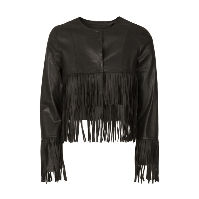 CROP JACKET WITH FRINGES Woman Black