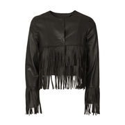 CROP JACKET WITH FRINGES Woman Black  CROP JACKET WITH FRINGES Woman Black