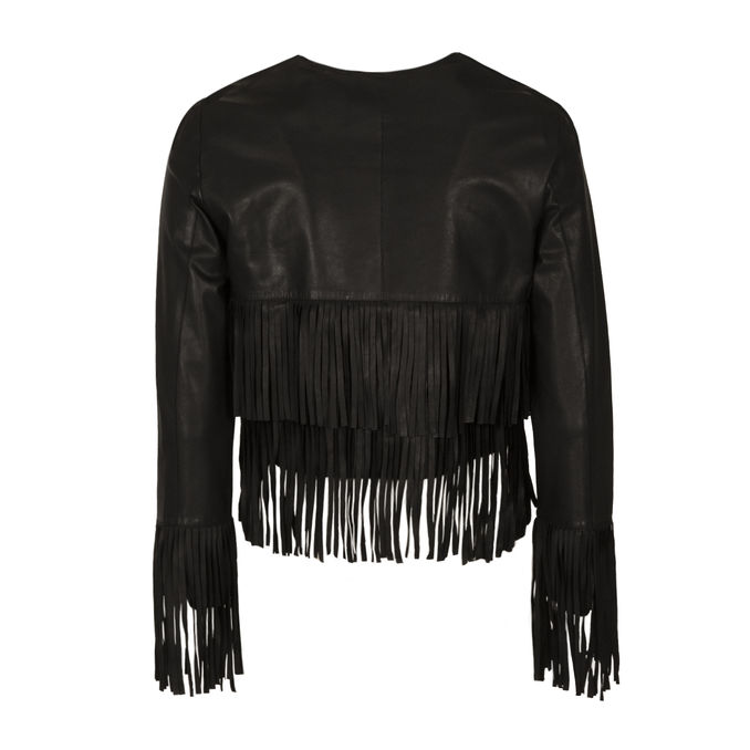 CROP JACKET WITH FRINGES Woman Black