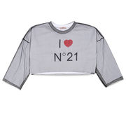 CROP SWEATSHIRT IN GAUZED COTTON AND TULLE Girl White Black CROP SWEATSHIRT IN GAUZED COTTON AND TULLE Girl White Black