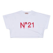 CROPPED CREW NECK T-SHIRT IN COTTON Girl White CROPPED CREW NECK T-SHIRT IN COTTON Girl White