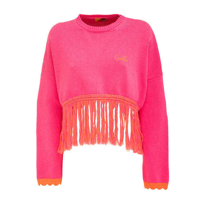 CROPPED PULLOVER WITH FRINGES Woman Hibiscus