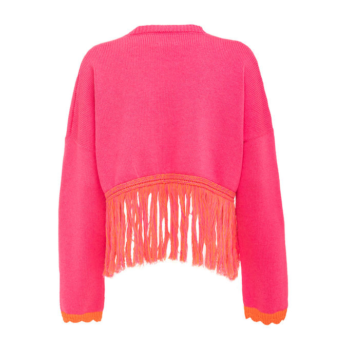 CROPPED PULLOVER WITH FRINGES Woman Hibiscus