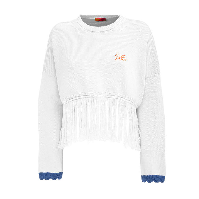 CROPPED PULLOVER WITH FRINGES Woman White
