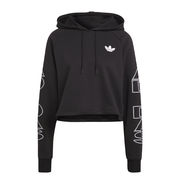 CROPPED SWEATSHIRT WITH HOOD AND LOGO SLEEVES Woman Black CROPPED SWEATSHIRT WITH HOOD AND LOGO SLEEVES Woman Black
