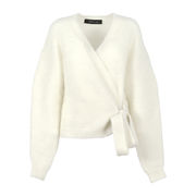 CROSSED CARDIGAN WITH MOHAIR BELT Woman Cream CROSSED CARDIGAN WITH MOHAIR BELT Woman Cream