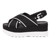 CROSSED SANDAL WITH PLATFORM AND CONTRAST TRIM Woman Black Optic white CROSSED SANDAL WITH PLATFORM AND CONTRAST TRIM Woman Black Optic white