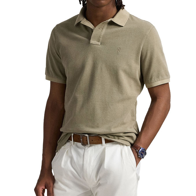 CUSTOM SLIM MINERAL-DYED MESH POLO SHIRT
