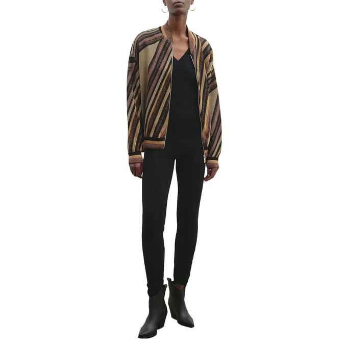 DIAGONAL STRIPE KNIT BOMBER JACKET